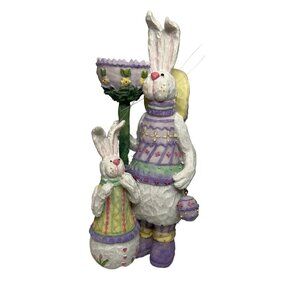 Hand Painted Easter Bunny Figurine Basket Floral Details Decoration